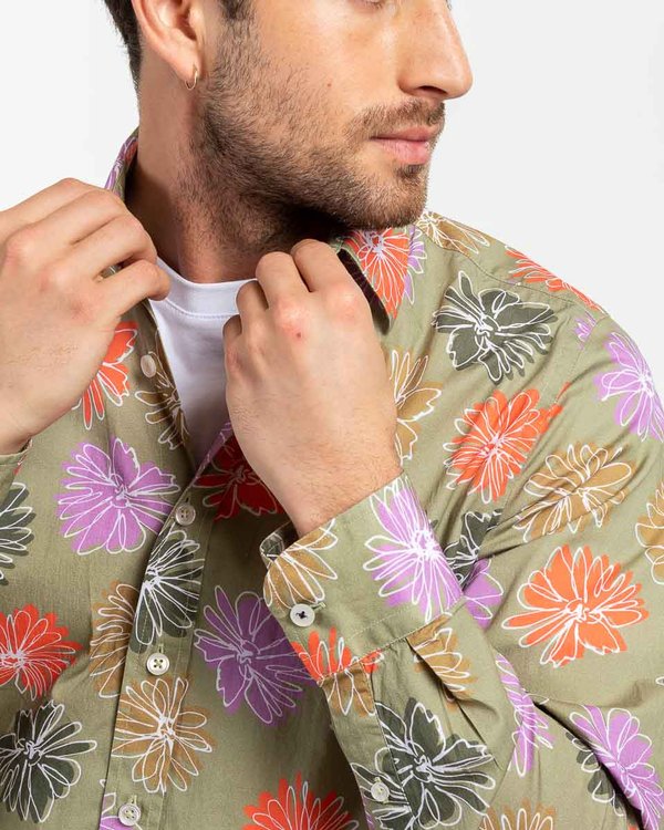 Chemise à fleurs modern fit à manches longues vert Chemise à fleurs modern fit à manches longues vert
