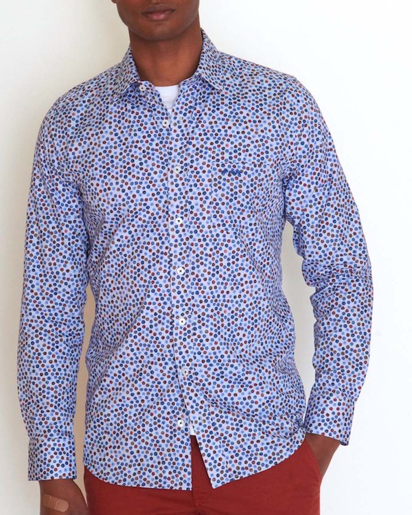 Chemise modern fit à micro motifs fleurs manches longues blanc