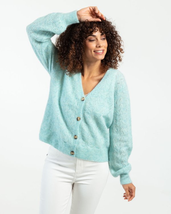 Cardigan col V uni manches longues mohair et laine Cardigan col V uni manches longues mohair et laine
