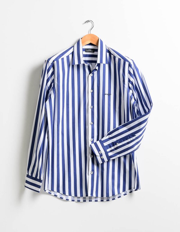 Chemise manches longues rayures batons en coton bleu