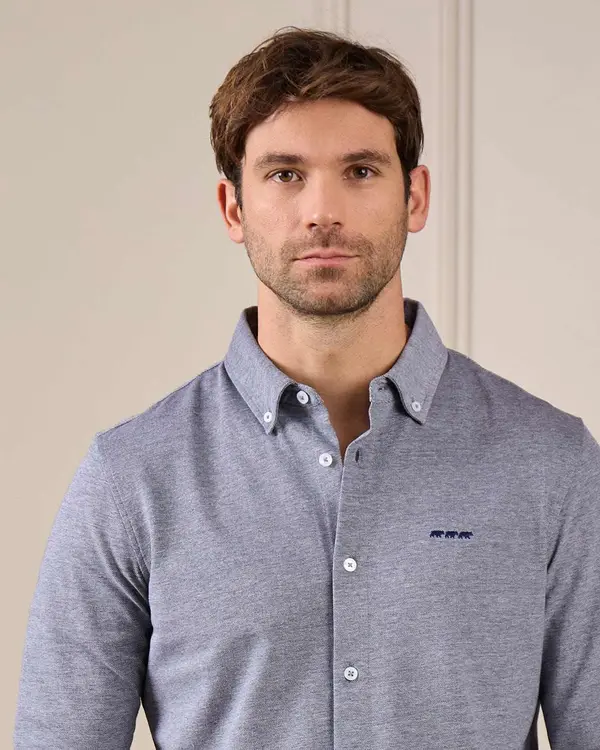 Chemise maille piquée bleu