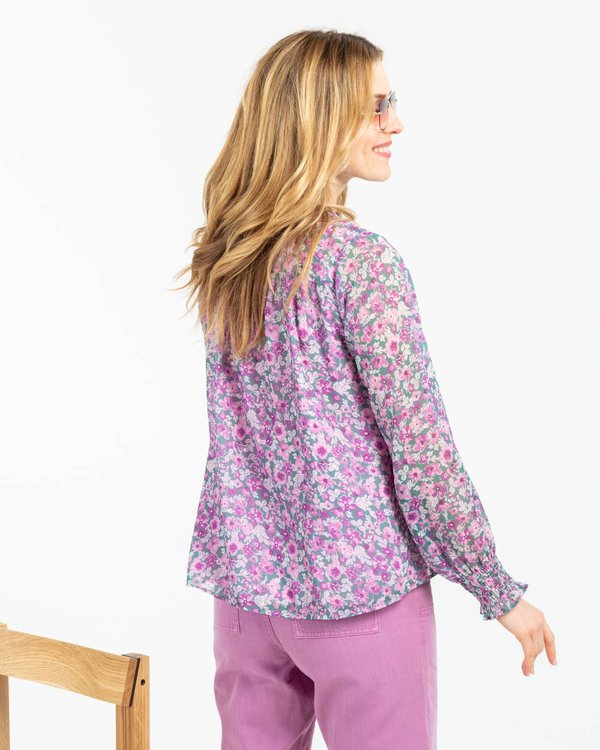 Blouse imprimée fleurie manches longues col V vert Blouse imprimée fleurie manches longues col V vert
