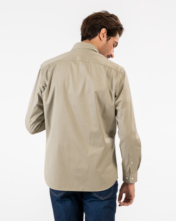 Chemise manches longues gabardine toucher doux 100% coton vert Chemise manches longues gabardine toucher doux 100% coton vert