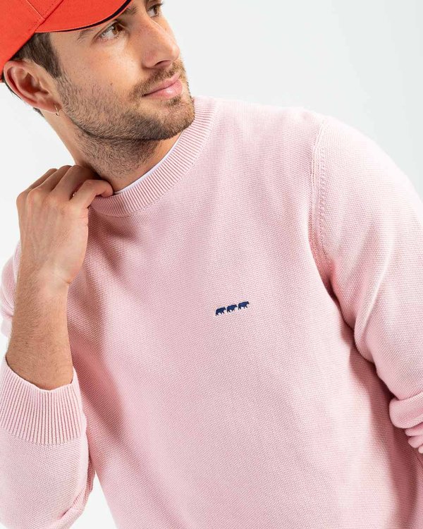 Pull uni Noah col rond en coton issu de l'agriculture biologique rose