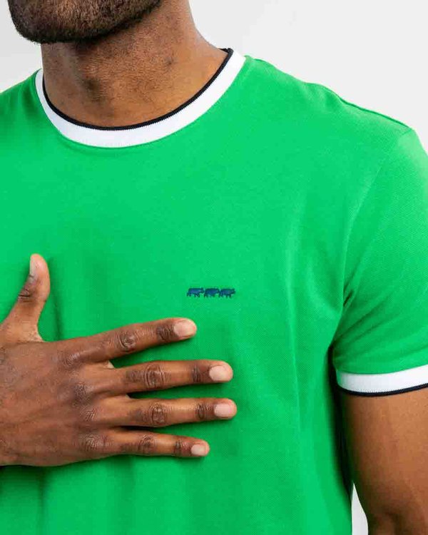T-shirt uni col et manches contraste en coton vert