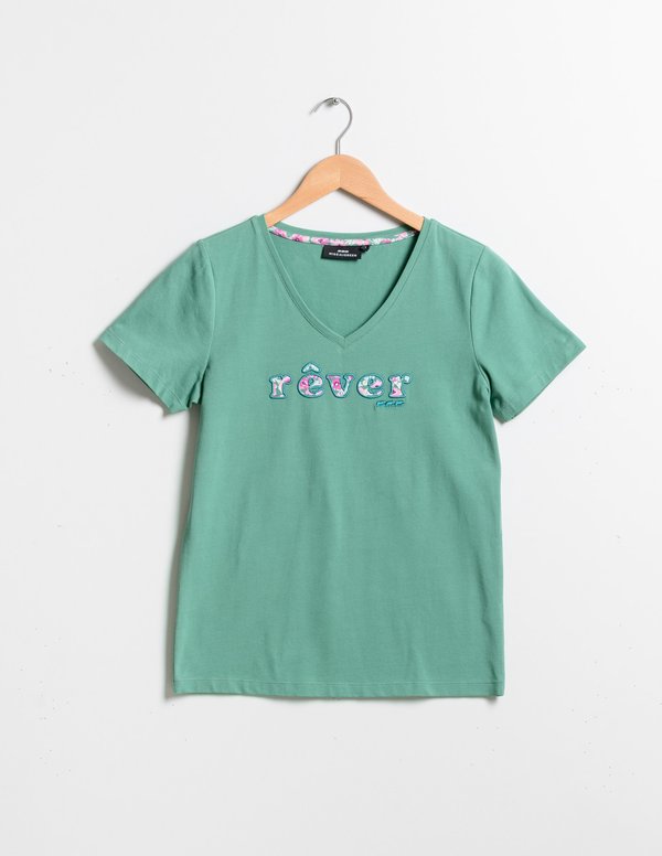 T-shirt à message coton issu de l'agriculture biologique vert