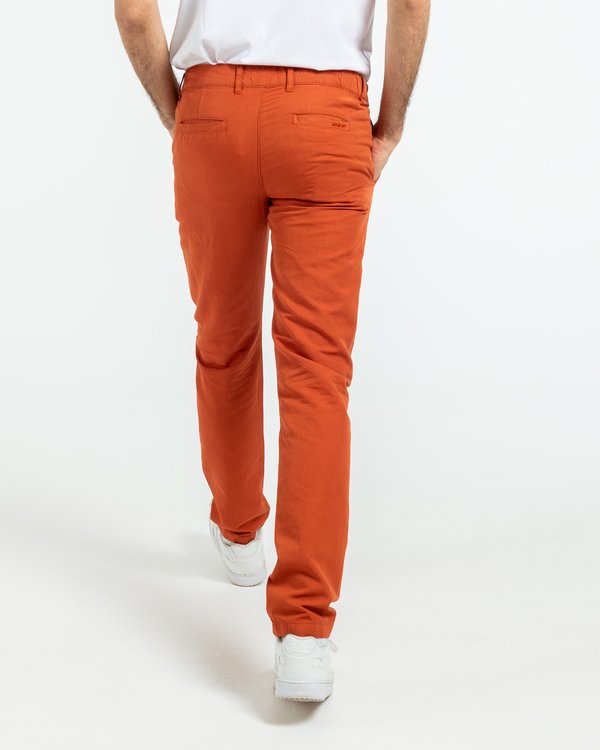 Pantalon chino uni coton et lin marron