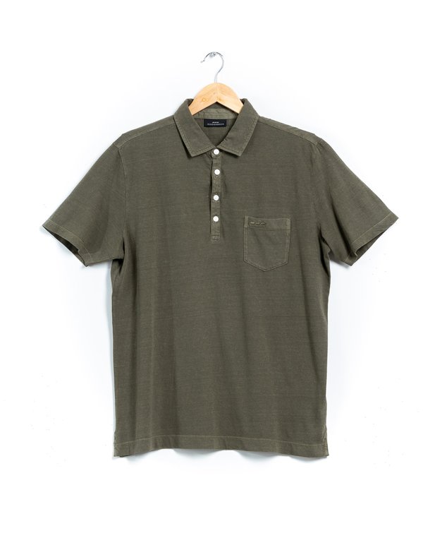 Polo uni manches courtes en coton et lin vert