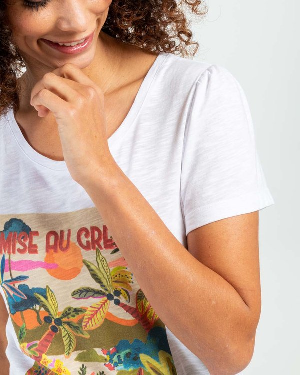 T-shirt sérigraphie tropicale en coton blanc