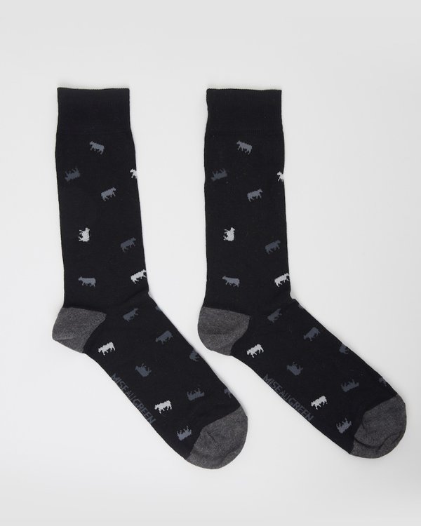 Chaussettes jacquard motifs petites vaches noir