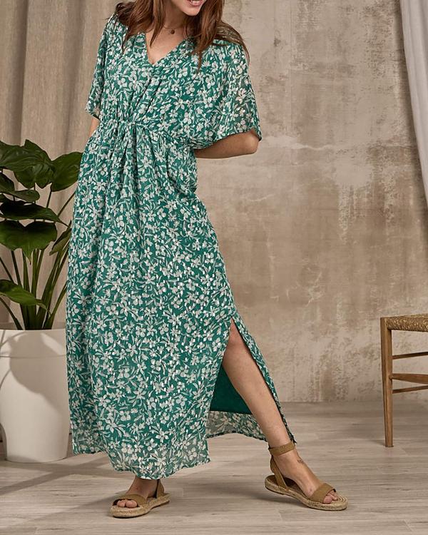 Robe longue imprimée vert