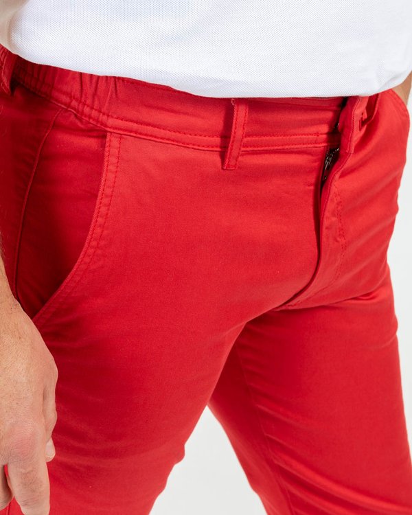 Pantalon chino Lucas uni taille élastique en coton rouge Pantalon chino Lucas uni taille élastique en coton rouge