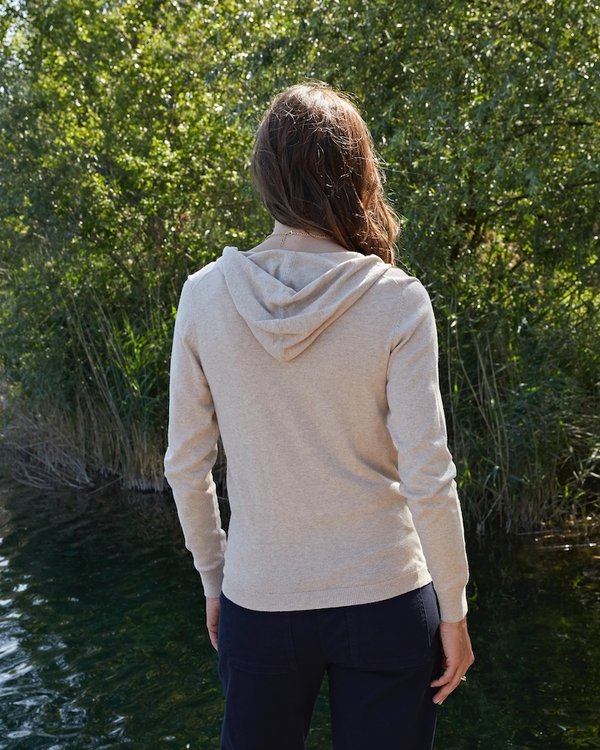 Cardigan à capuche confort en coton et cachemire beige Cardigan à capuche confort en coton et cachemire beige