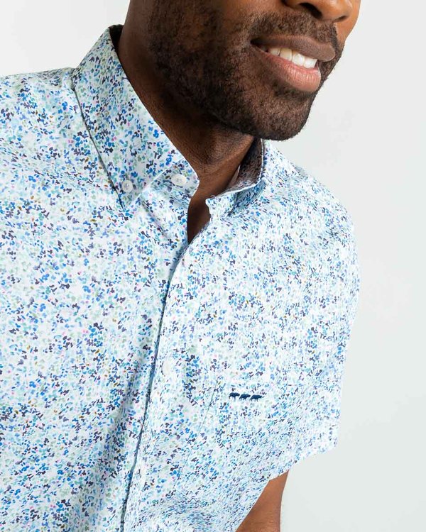 Chemise manches courtes imprimé fantaisie en coton blanc