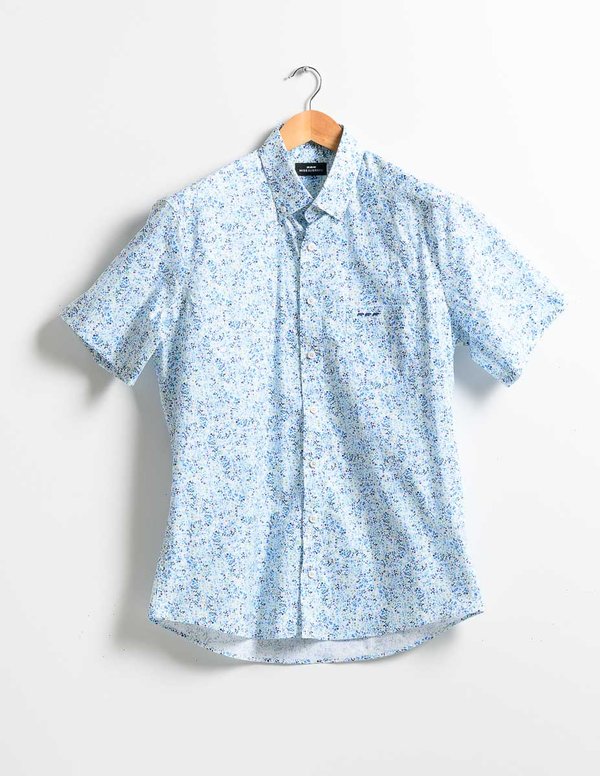 Chemise manches courtes imprimé fantaisie en coton blanc