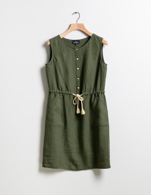Robe sans manches en lin ceinture corde vert
