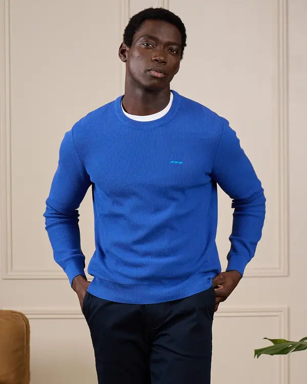 Pull nid d'abeille bleu