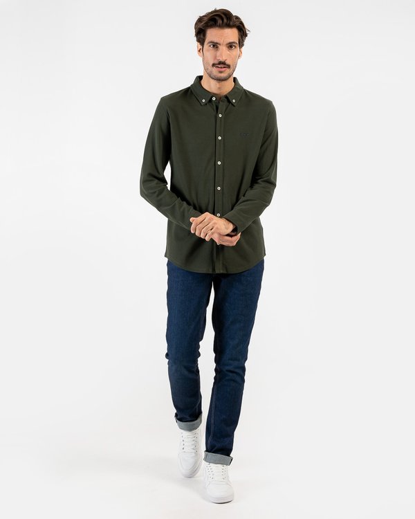 Chemise manches longues cintrée en coton piqué vert Chemise manches longues cintrée en coton piqué vert