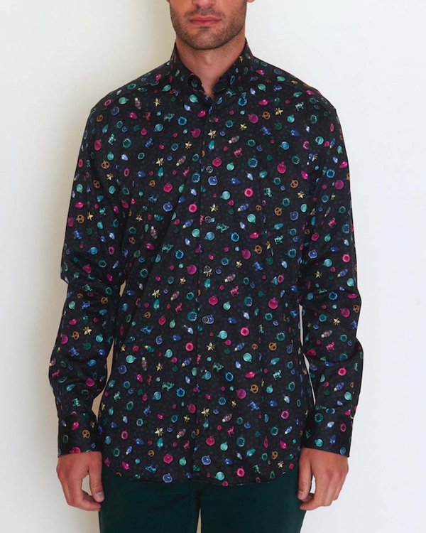 Chemise de Noël à manches longues regular fit en coton noir Chemise de Noël à manches longues regular fit en coton noir