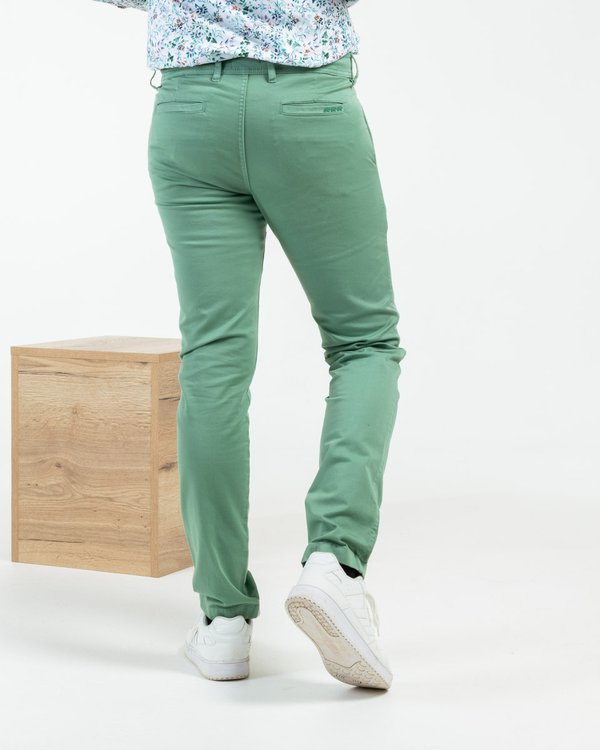 Pantalon chino Lucas uni taille élastique en coton vert