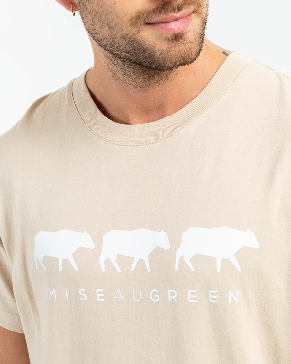 T-shirt manches courtes sérigraphie 3 vaches en coton beige