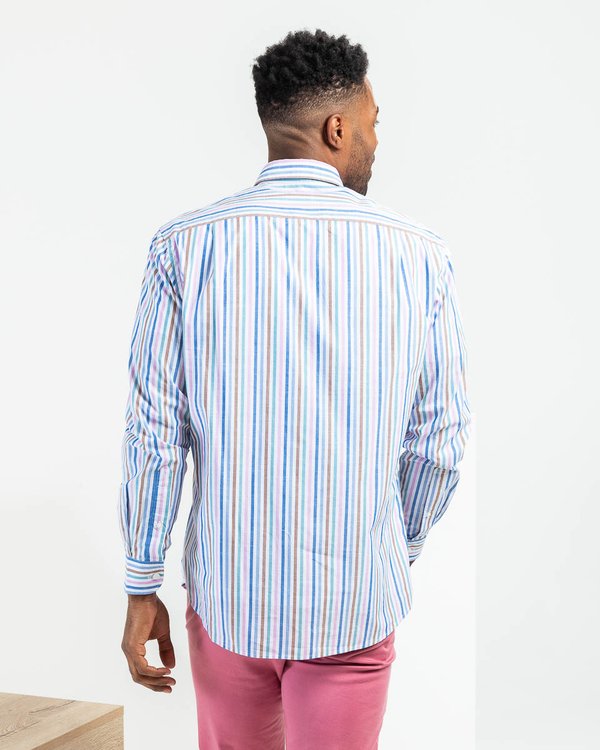 Chemise coton rayures colorées à manches longues blanc Chemise coton rayures colorées à manches longues blanc