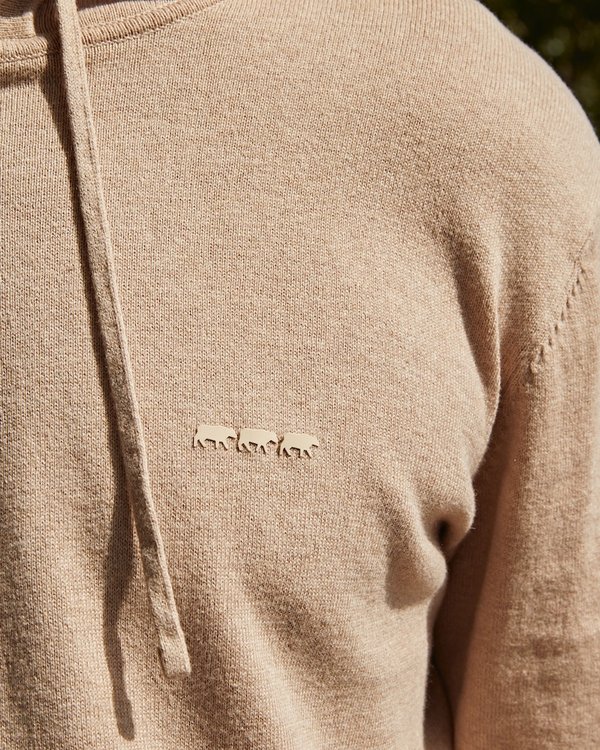 Pull à capuche en maille poches kangourou coton cachemire beige