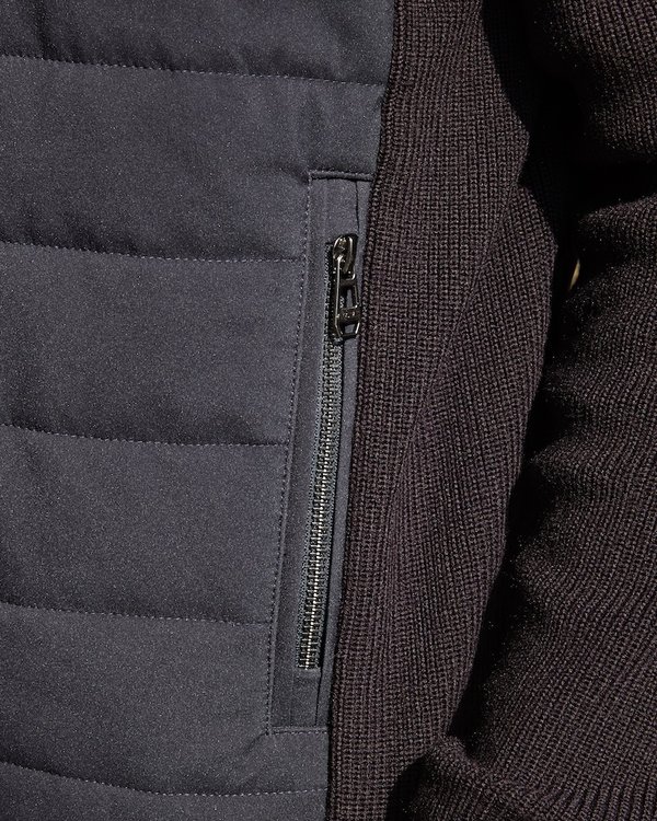 Cardigan matelassé bi-matière col montant poches zippées bleu