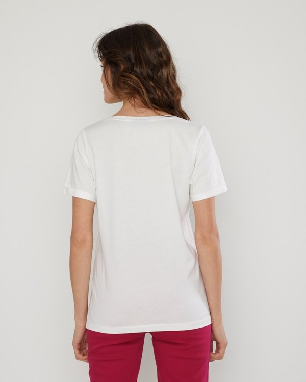 T-shirt col rond à manches courtes sérigraphie blanc