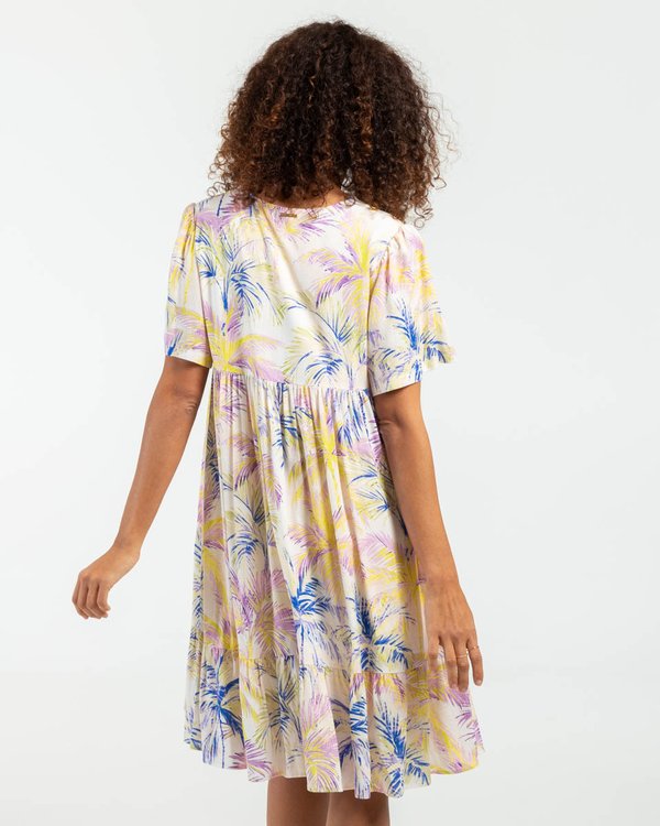 Robe évasée imprimé tropical manches courtes blanc Robe évasée imprimé tropical manches courtes blanc