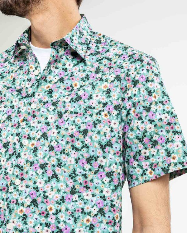 Chemise imprimée manches courtes en coton vert