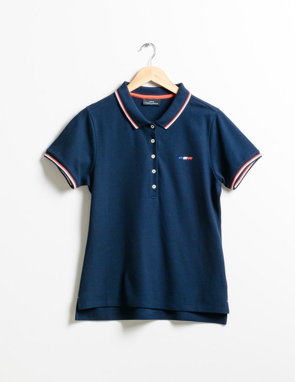 Polo piqué uni broderie tricolore en coton bleu