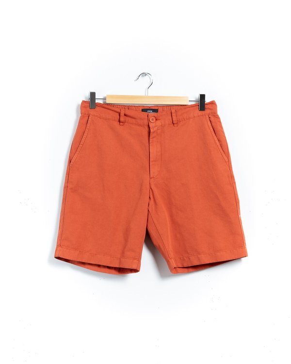 Bermuda coupe chino uni en coton et lin marron