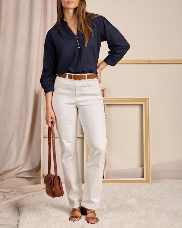 Blouse à rayures ton sur ton bleu
