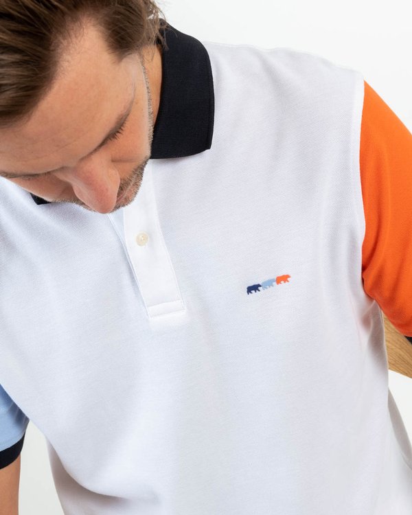Polo effet color block manches courtes en coton blanc Polo effet color block manches courtes en coton blanc