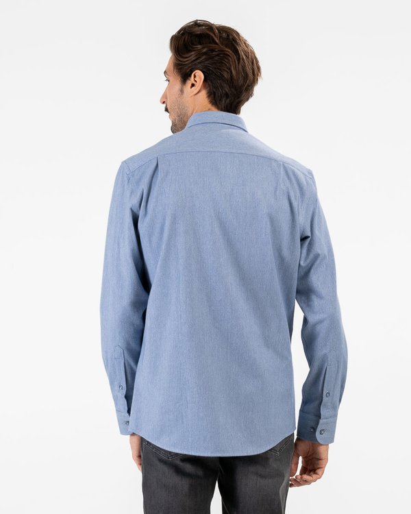 Chemise unie à manches longues 100% coton bleu Chemise unie à manches longues 100% coton bleu