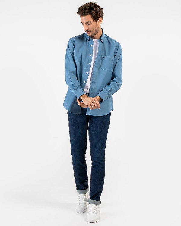 Chemise manches longues gabardine toucher doux 100% coton bleu Chemise manches longues gabardine toucher doux 100% coton bleu