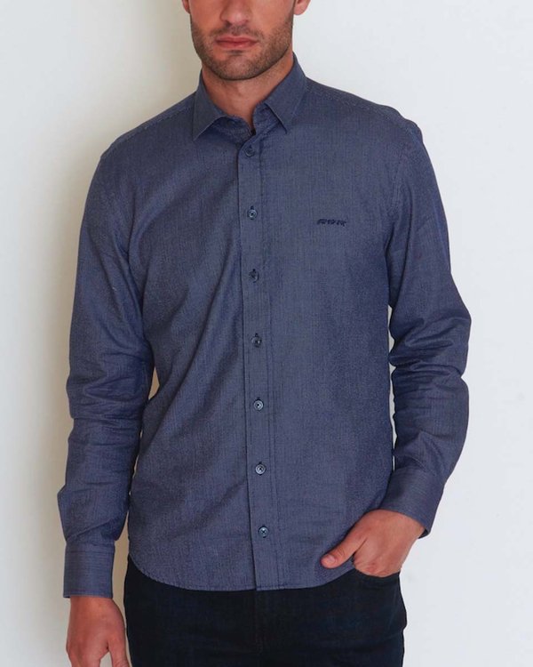 Chemise faux uni manches longues coupe modern fit bleu Chemise faux uni manches longues coupe modern fit bleu