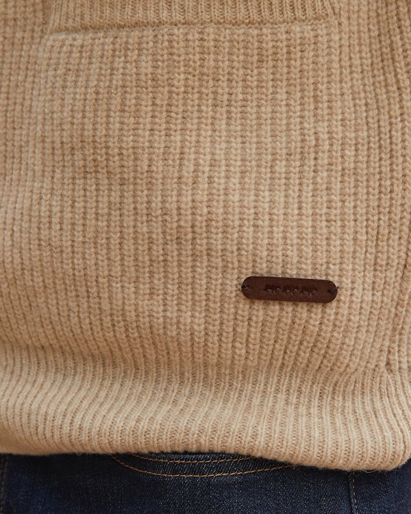 Cardigan chaud côte anglaise boutonné à col V beige Cardigan chaud côte anglaise boutonné à col V beige
