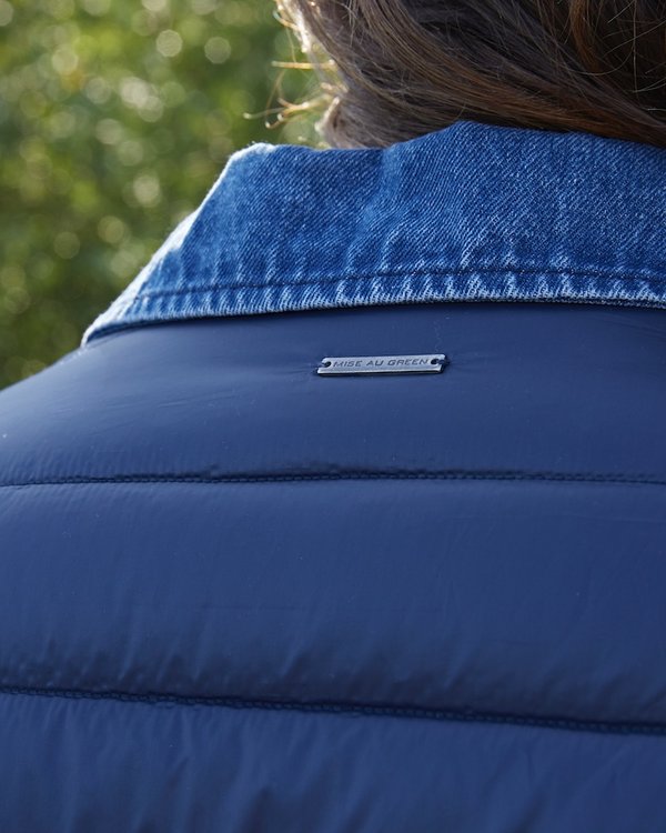 Doudoune manches longues bi-matière polyester recyclé bleu