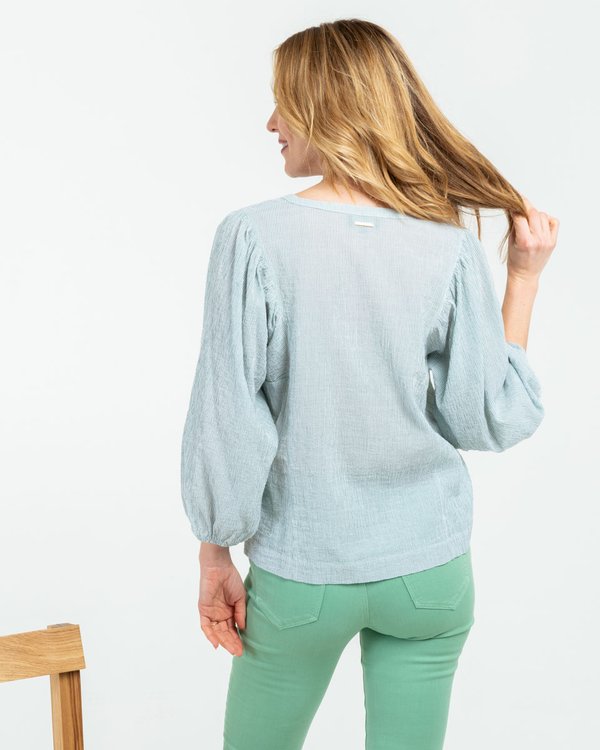 Blouse manches 3/4 seersucker en coton vert