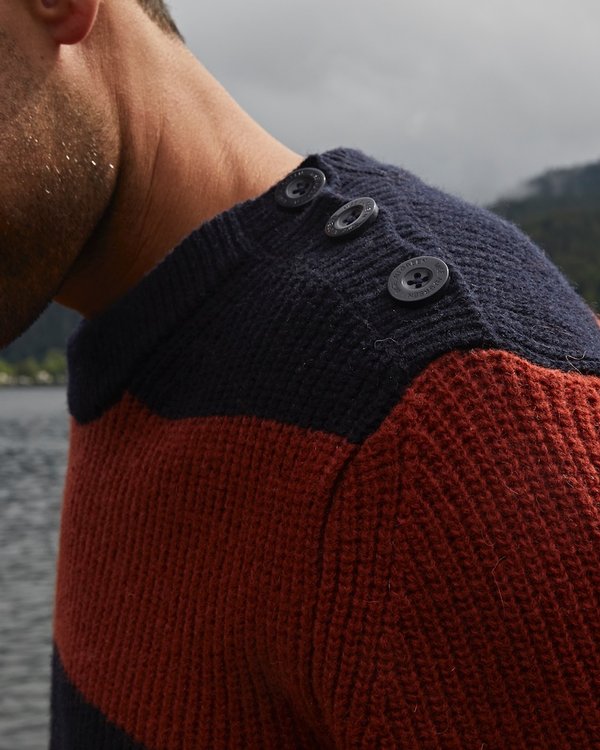 Pull à rayures larges col rond en côte anglaise esprit marin marron Pull à rayures larges col rond en côte anglaise esprit marin marron