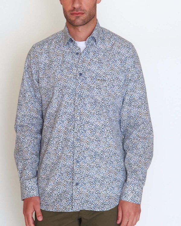Chemise imprimé minimaliste feuilles manches longues en coton gris Chemise imprimé minimaliste feuilles manches longues en coton gris