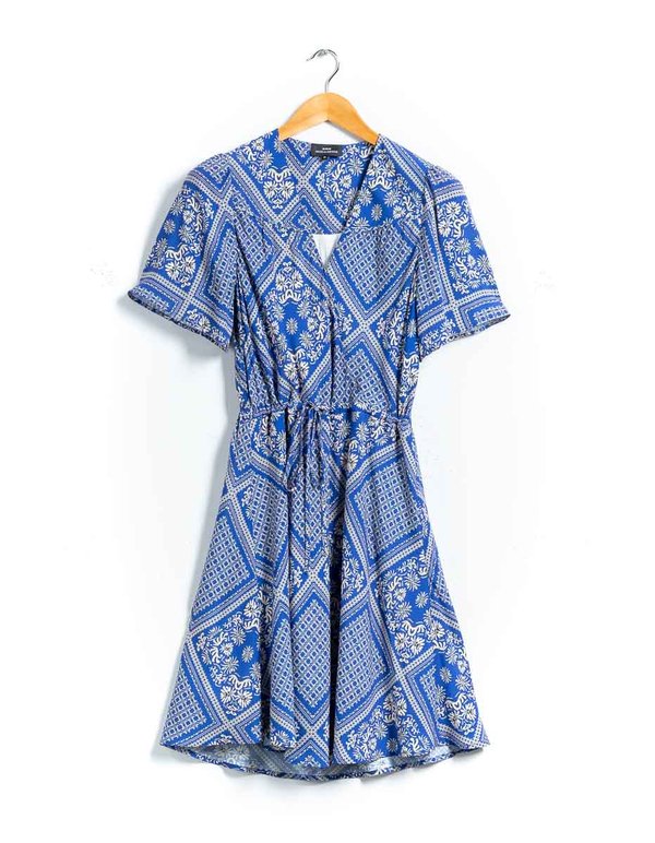 Robe imprimée manches courtes en viscose bleu Robe imprimée manches courtes en viscose bleu