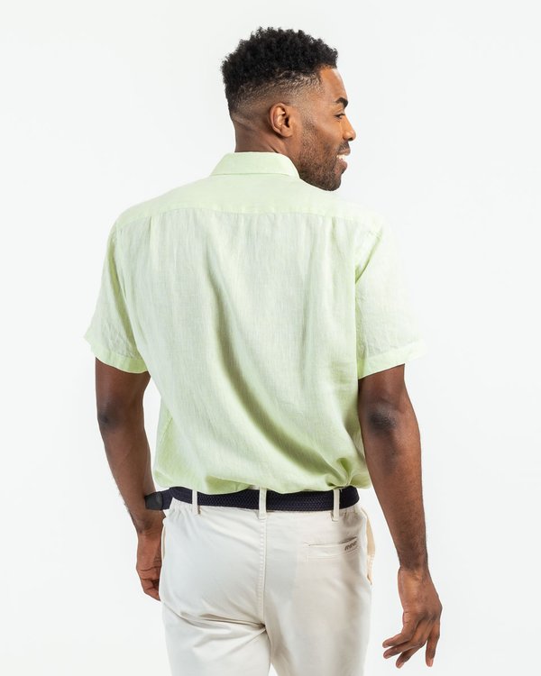 Chemise en lin regular fit unie à manches courtes vert Chemise en lin regular fit unie à manches courtes vert