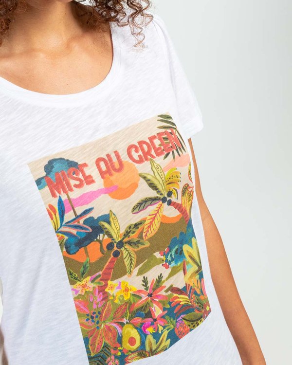 T-shirt sérigraphie tropicale en coton blanc