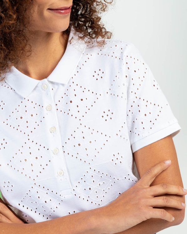 Polo manches courtes broderie anglaise losanges blanc Polo manches courtes broderie anglaise losanges blanc