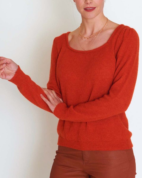 Pull manches longues toucher doux col carré alpaga orange Pull manches longues toucher doux col carré alpaga orange