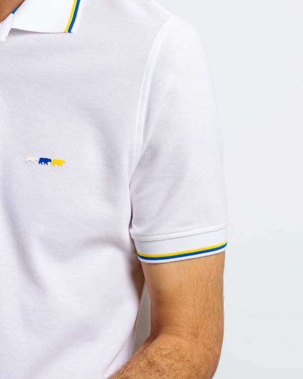 Polo uni regular fit à manches longues détails colorés blanc Polo uni regular fit à manches longues détails colorés blanc