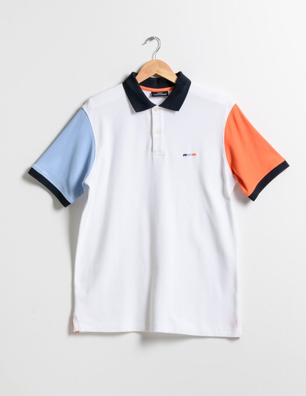 Polo effet color block manches courtes en coton blanc Polo effet color block manches courtes en coton blanc